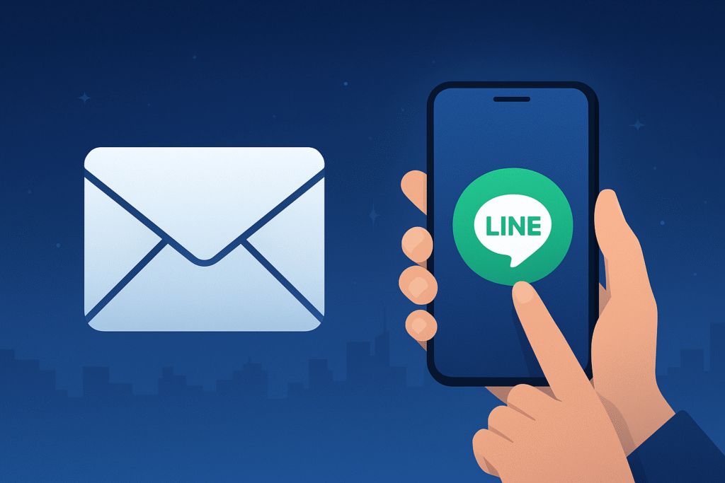 メールアイコンとスマホでLINE登録するイメージ画像